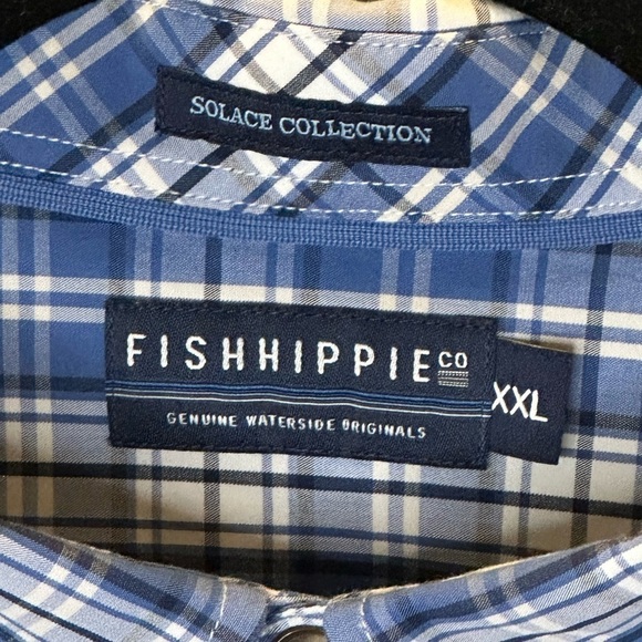 FISHHIPPIE co Blue and White Plaid Button Down Men's Shirt XXL - Picture 4 of 4